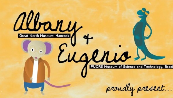 Mascotes do MCT e de museu inglês apresentam  vídeo educativo sobre fósseis